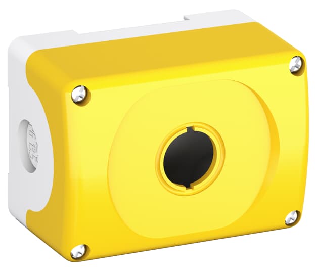 ABB Controls Pushbutton Enclosure; 2.56" x 2.56" x 1.87"; Plastic; Solid w/ 1 22mm Hole; Screw Connection; NEMA 4X